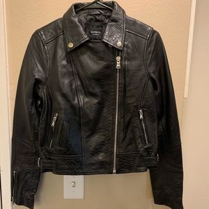 Leather Jacket Biker Jacket Moto Jacket Black Size 10